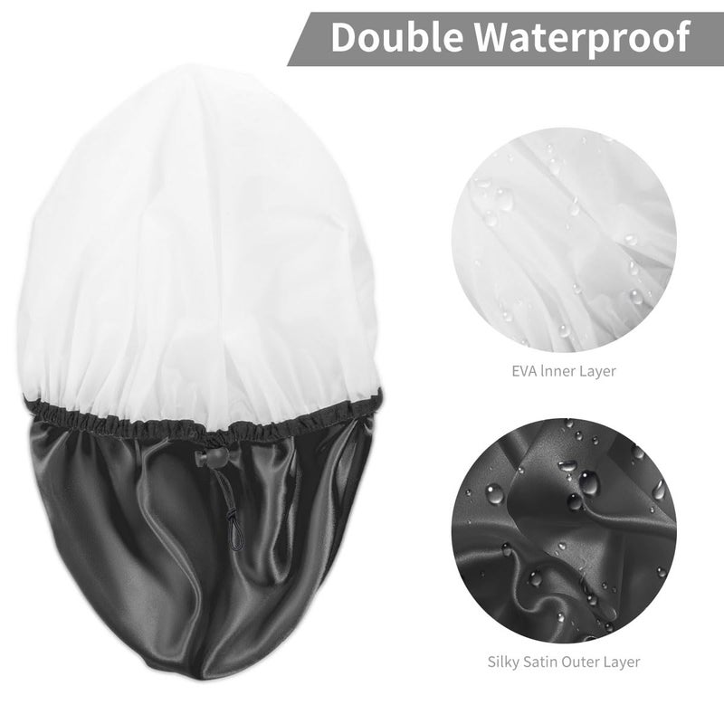Auban Shower Cap for Women, Adjustable Reusable, Extra Large, Double-Layer Waterproof Bathing Cap, Waterproof Exterior, EVA Lining, Hair Cap for All Hair Lengths, 3 Balck Set - Image 4